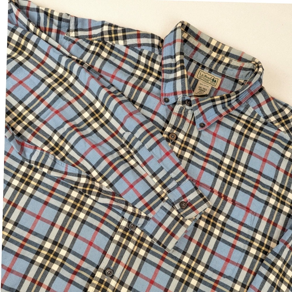 LL Bean Mens XXL Tall Flannel Shirt Blue Red Plaid Cotton Button Down 0BHG6 - Picture 1 of 14